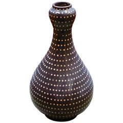 Espresso Color with Cream Handmade Pin Dot Design Vase, China, Contemporary