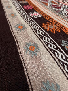 Espresso & Cream Turkish Cicim Kilim • Embroidered Flatweave Rug (3′×4′) • 1960s