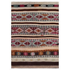 Cicim Kilim turc Espresso & Cream • Tapis brodé (3′×4′) • 1960s