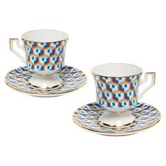 Espresso Cup Set of 2 Cubi Blu Print, 100% Porcelain by La DoubleJ