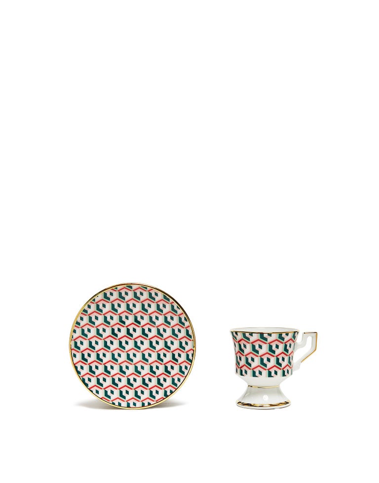 Part of our happy-making home collaboration with 1stDibs, this set of two espresso cups and two matching saucers arrive in the exclusive Cubi Lilla print (a 1960s archive print for all you vintage vixens) and are crafted in fine porcelain by the