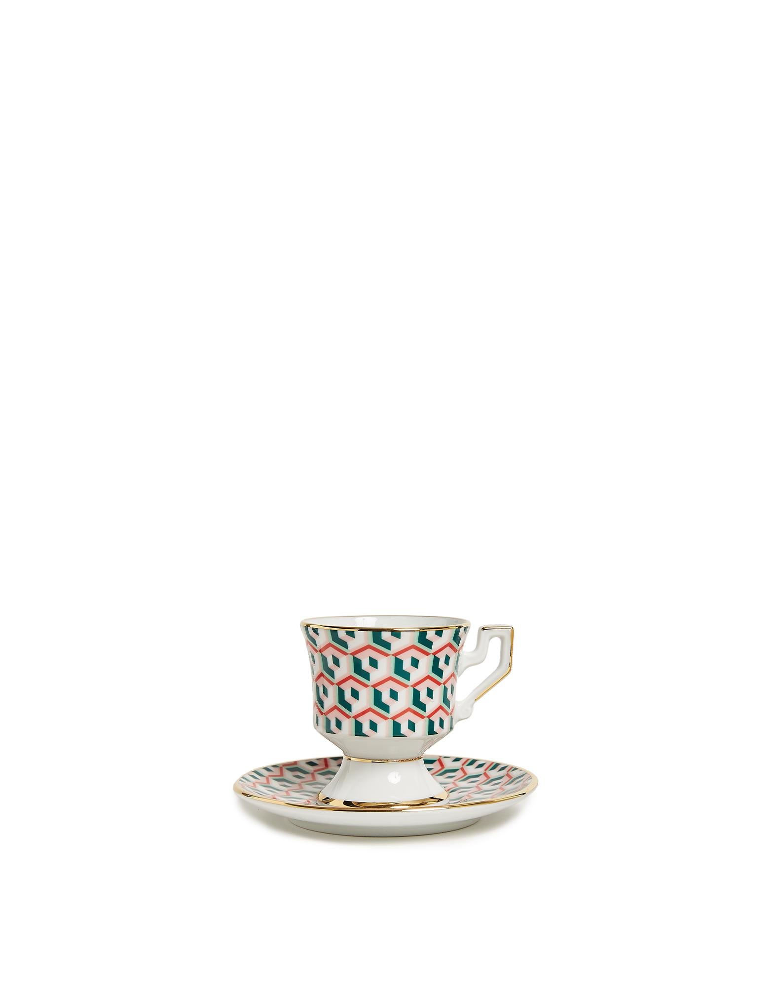 Italian Espresso Cup Set of 2 Cubi Lilla Print, 100% Porcelain by La DoubleJ