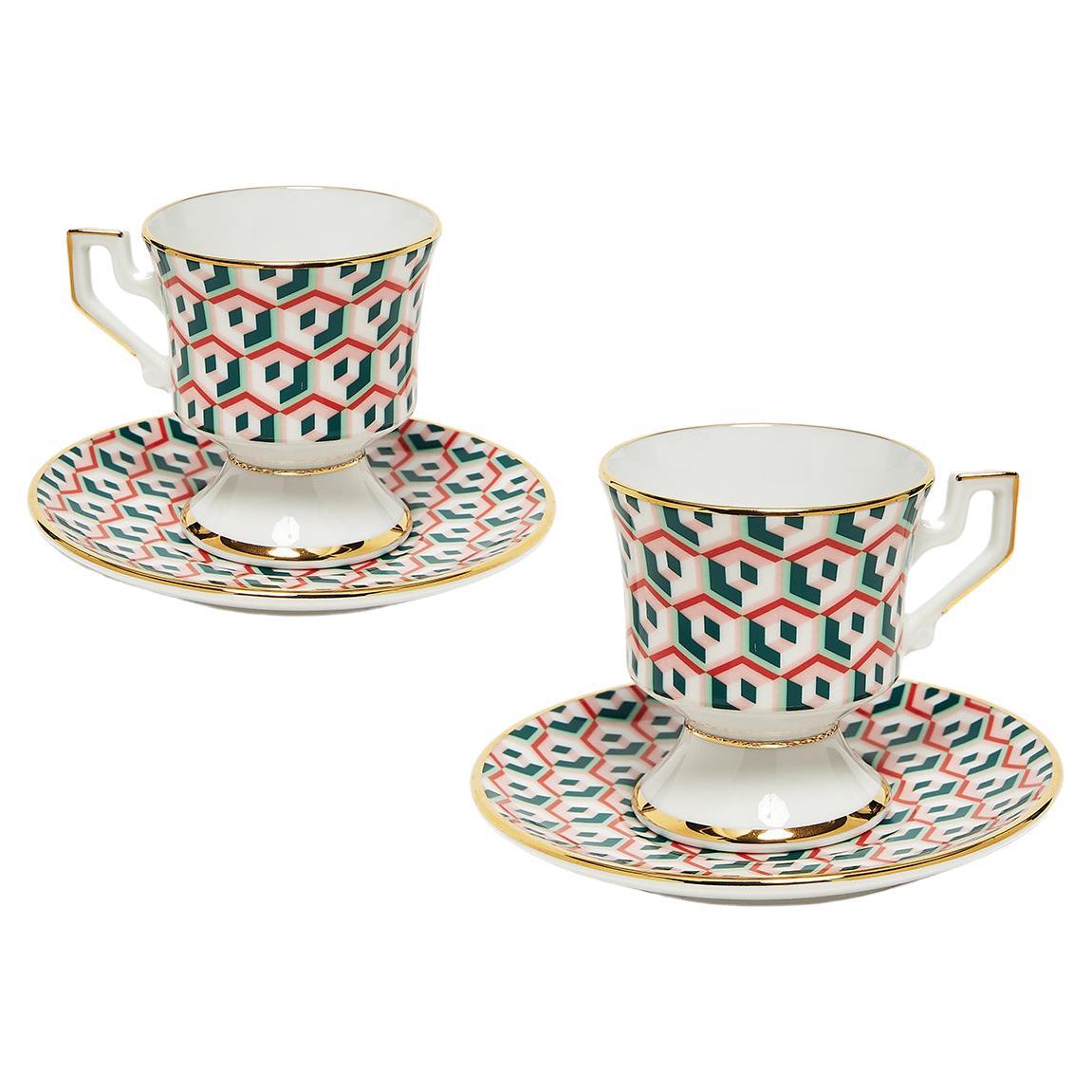 Espresso Cup Set of 2 Cubi Lilla Print, 100% Porcelain by La DoubleJ