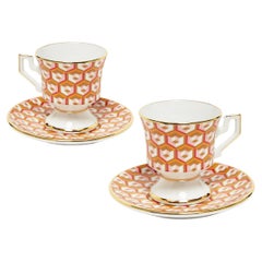 Espresso Cup Set of 2 Cubi Oro Print, 100% Porcelain by La Doublej