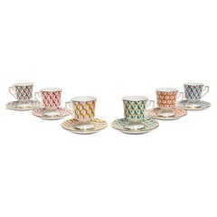 Espresso Cup Set of 6, Colorful Mix Cubi Print 100% Porcelain by La DoubleJ