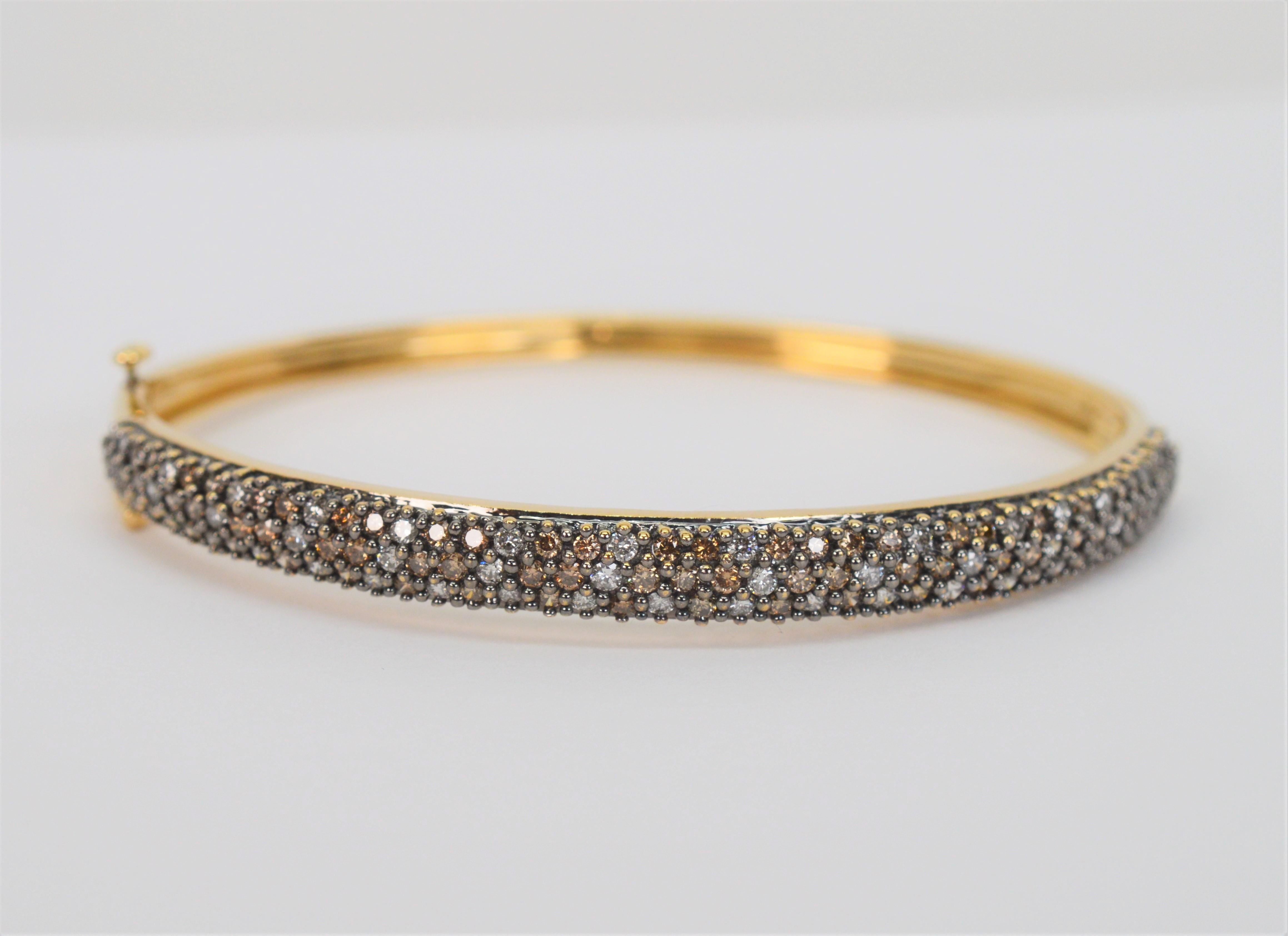 Espresso Diamond 14 Karat Yellow Gold Bangle Bracelet by Effy In Excellent Condition For Sale In Mount Kisco, NY