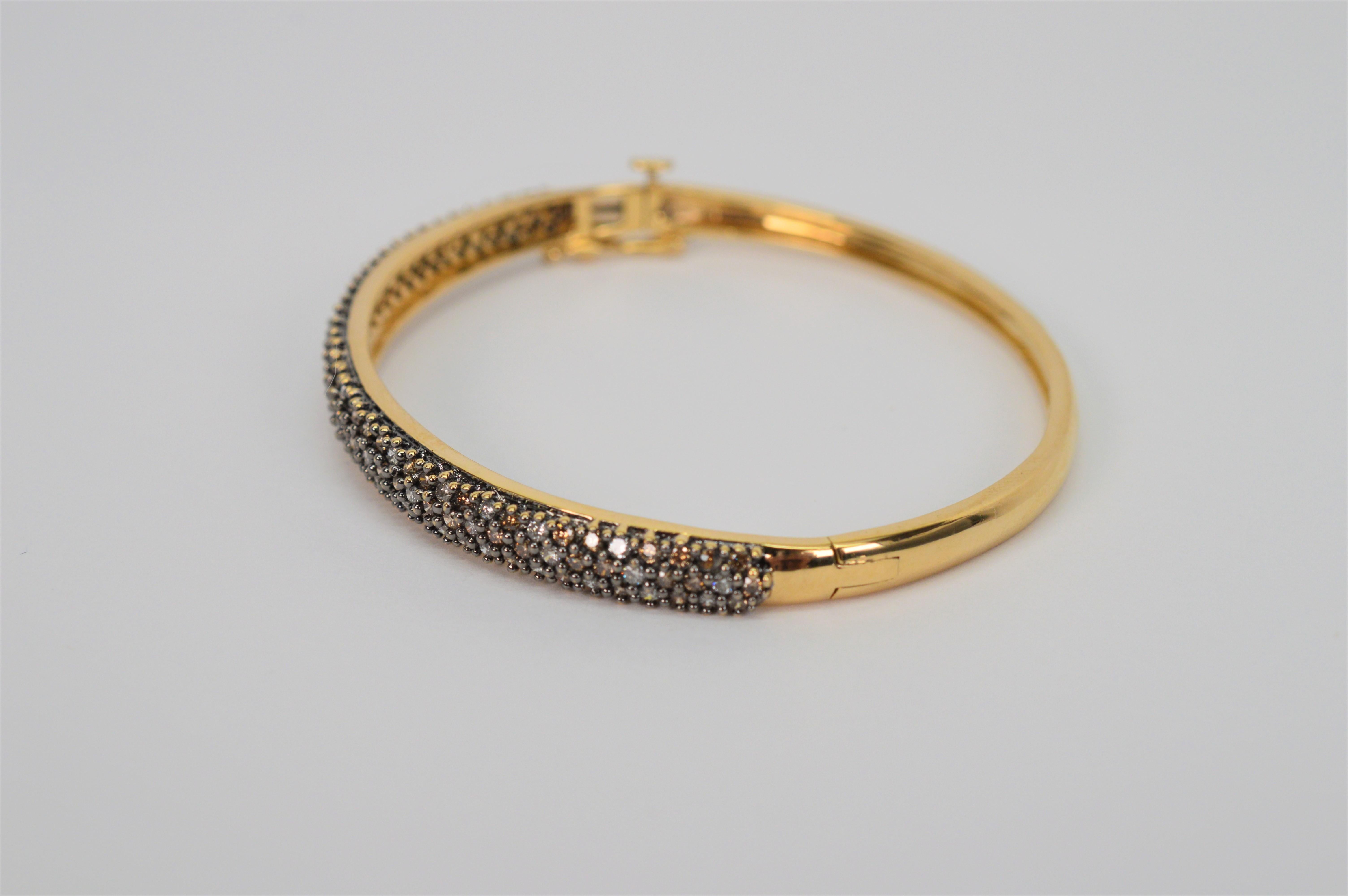 Women's Espresso Diamond 14 Karat Yellow Gold Bangle Bracelet by Effy For Sale