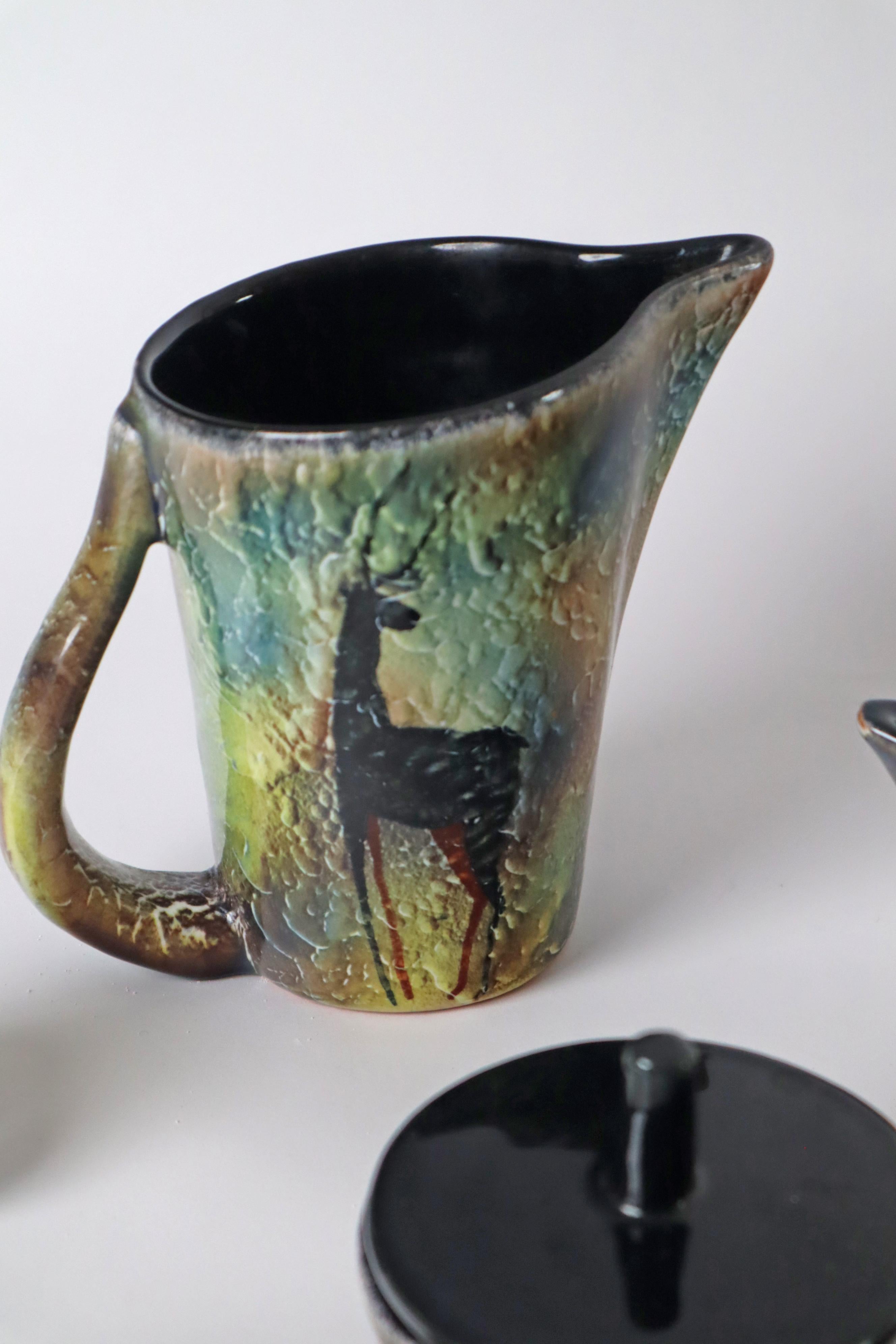 Juego de café expreso para 6 personas con pintura de la Edad de Piedra Lascaux, Francia Años 60 en venta 2