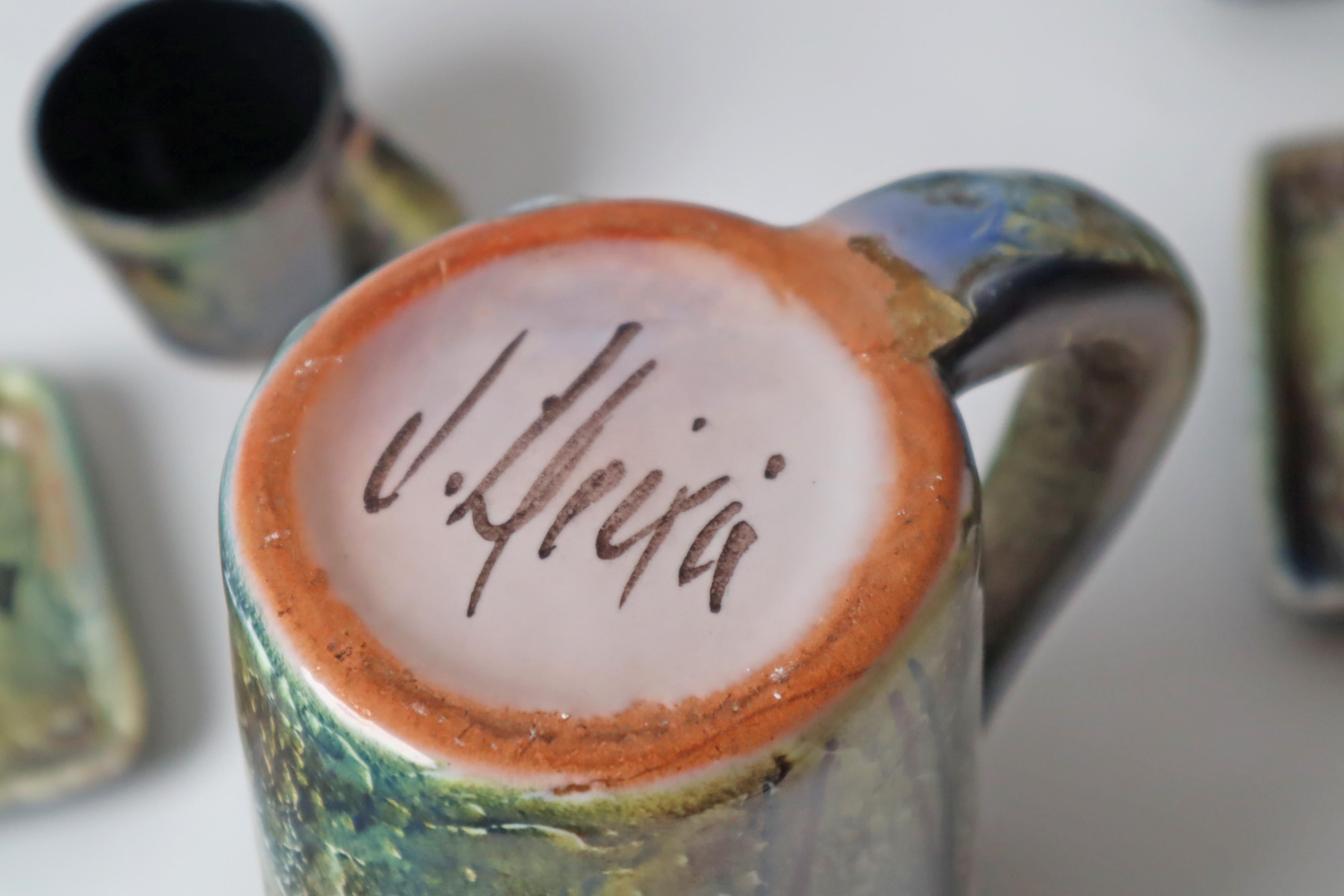 Juego de café expreso para 6 personas con pintura de la Edad de Piedra Lascaux, Francia Años 60 en venta 3