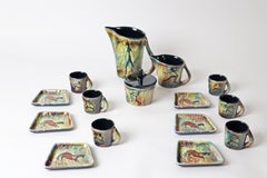 Set da caffè per 6 persone con dipinto dell'età della pietra Lascaux, Francia 1960