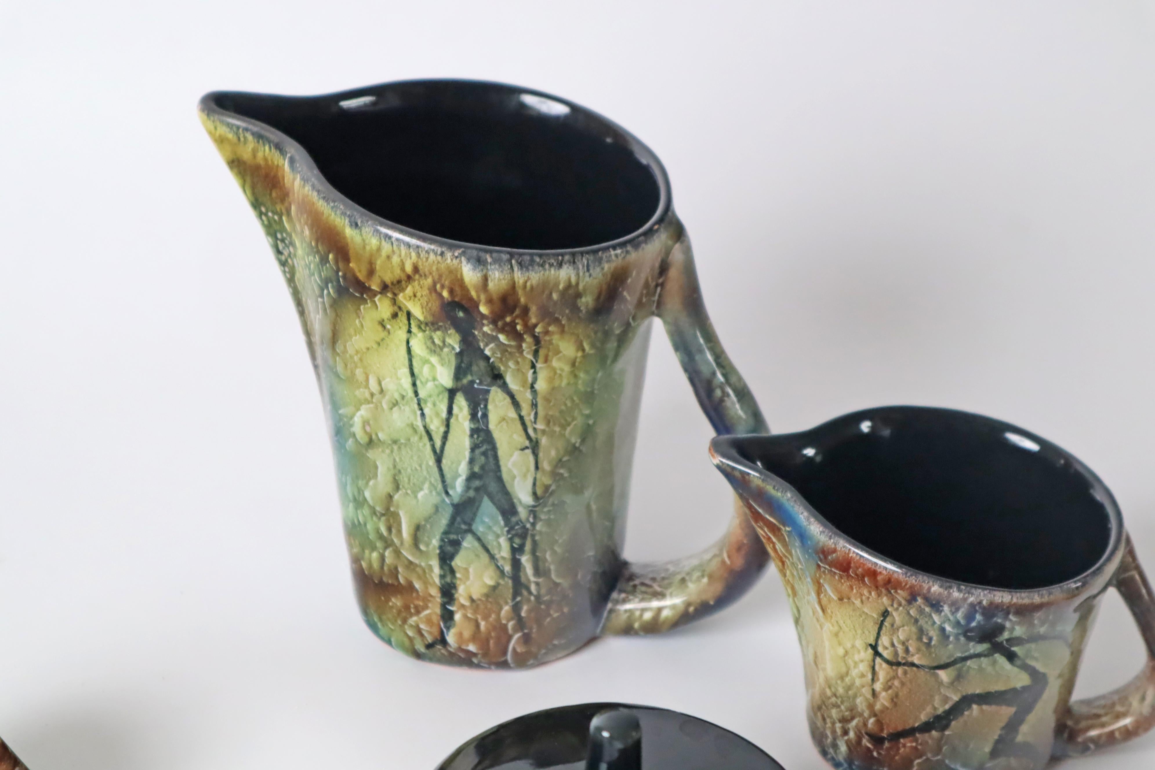 Juego de café expreso para 6 personas con pintura de la Edad de Piedra Lascaux, Francia Años 60 en venta 1