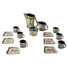 Juego de café expreso para 6 personas con pintura de la Edad de Piedra Lascaux, Francia Años 60