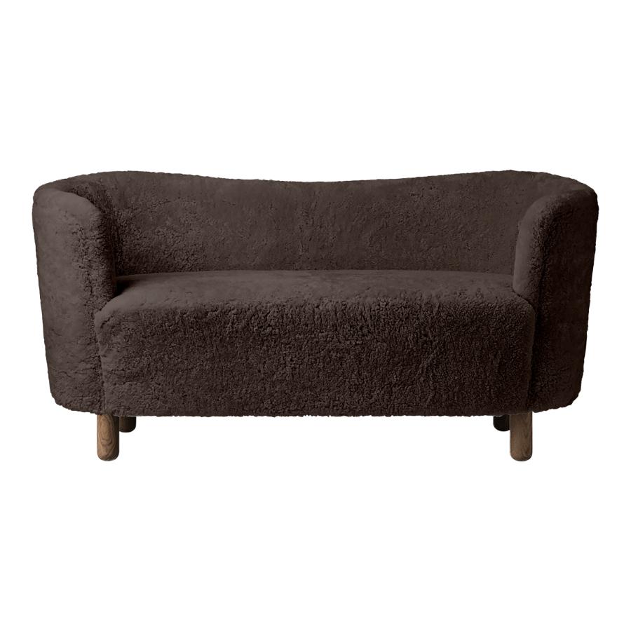 Espresso Sheepskin and smoked oak mingle sofa by Lassen
Dimensions: W 154 x D 68 x H 74 cm 
Materials: Sheepskin, oak.

The Mingle sofa was designed in 1935 by architect Flemming Lassen (1902-1984) and was presented at The Copenhagen