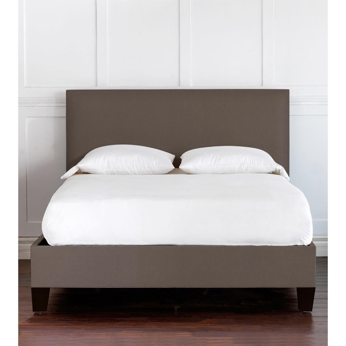 Upholstered Bed Frame, as part of our Made in America quick ship program, these beds are ready within a week to ship. 

With its streamlined low-profile design, simply sophisticated with full upholstery to the thickly padded upholstered headboard,