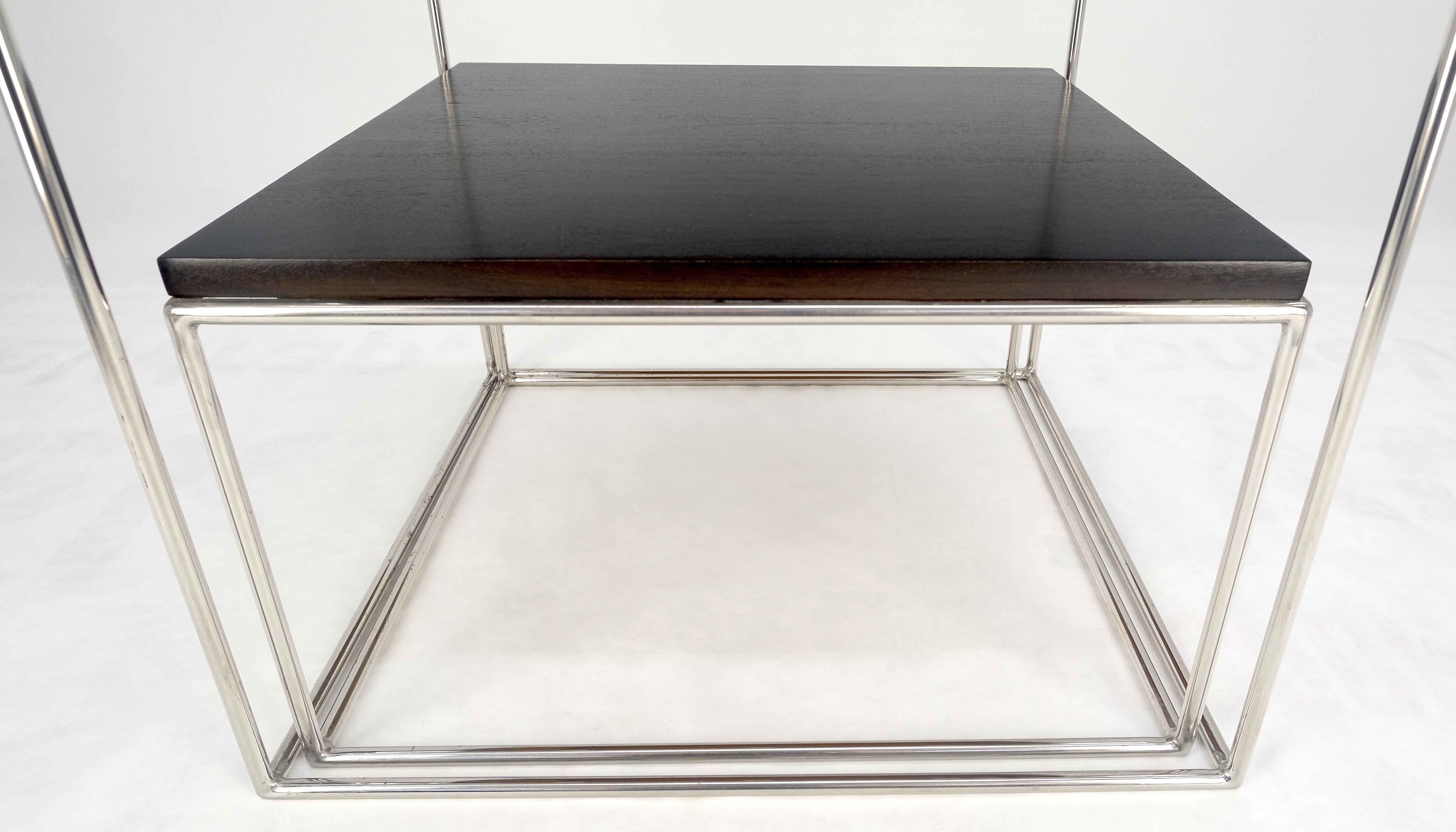 Espresso Walnut Cube Shape Nesting End Tables Polished Stainless Steel Chrome For Sale 3
