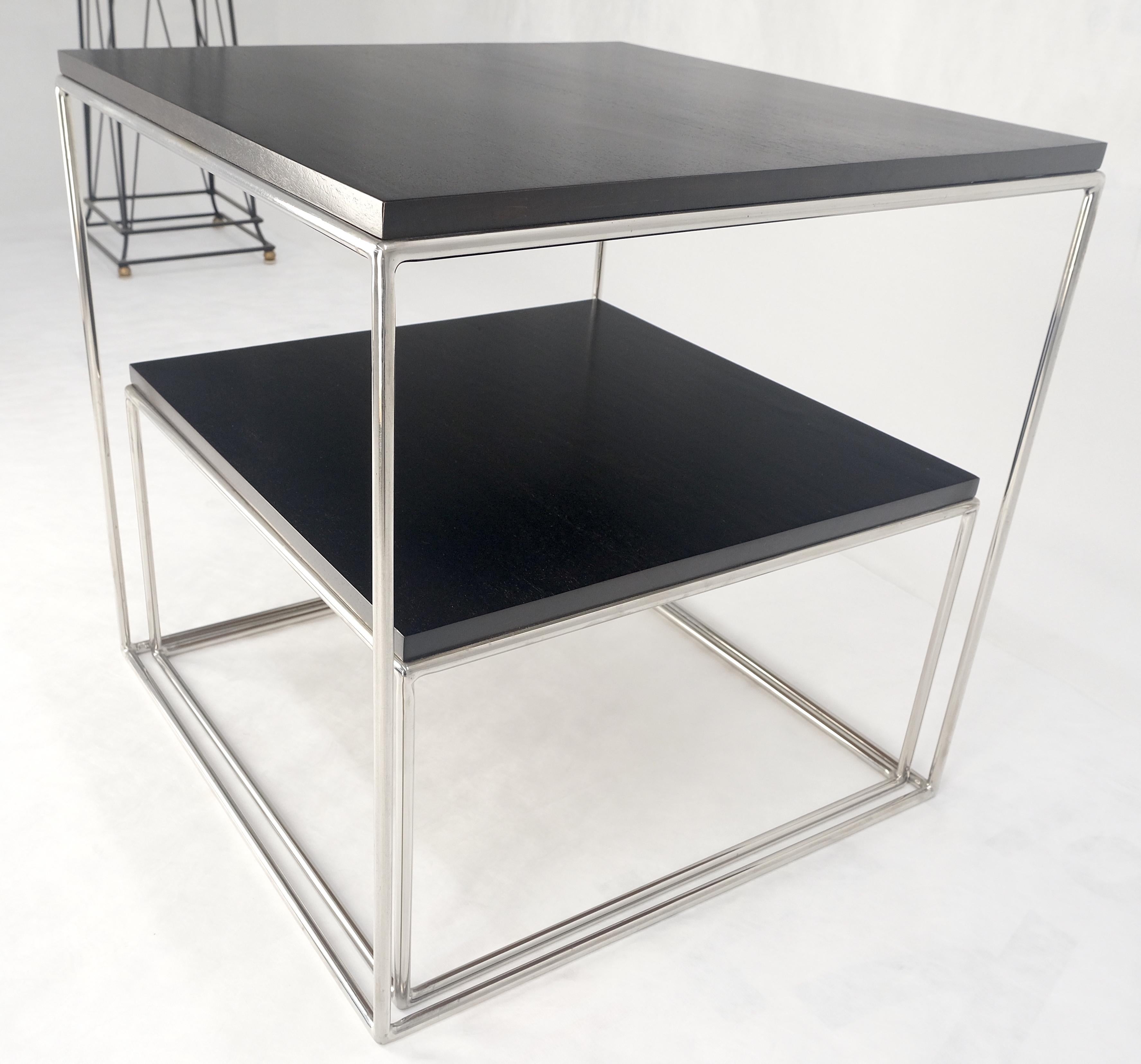 Espresso Walnut Cube Shape Nesting End Tables Polished Stainless Steel Chrome For Sale 4