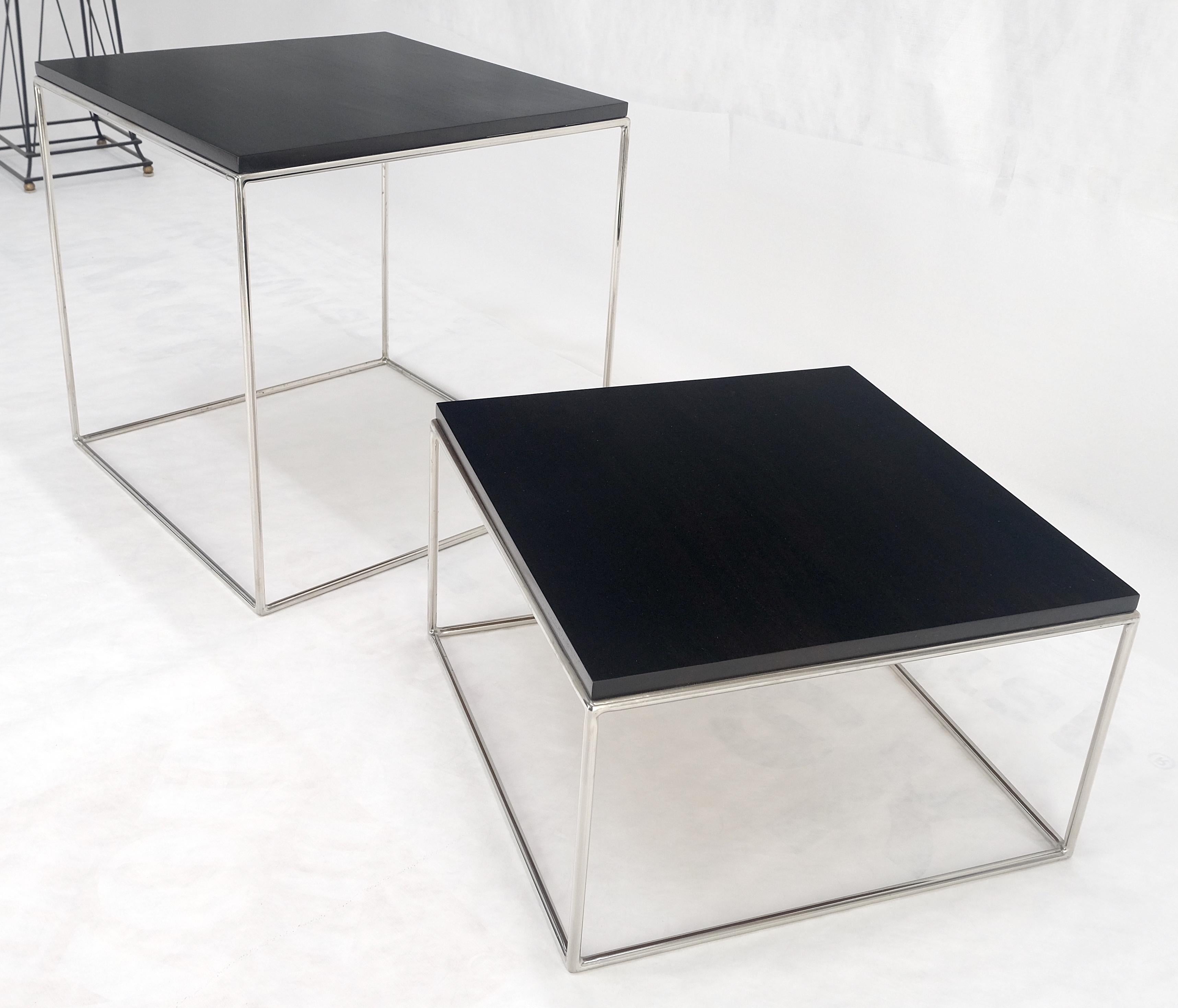 Unknown Espresso Walnut Cube Shape Nesting End Tables Polished Stainless Steel Chrome For Sale