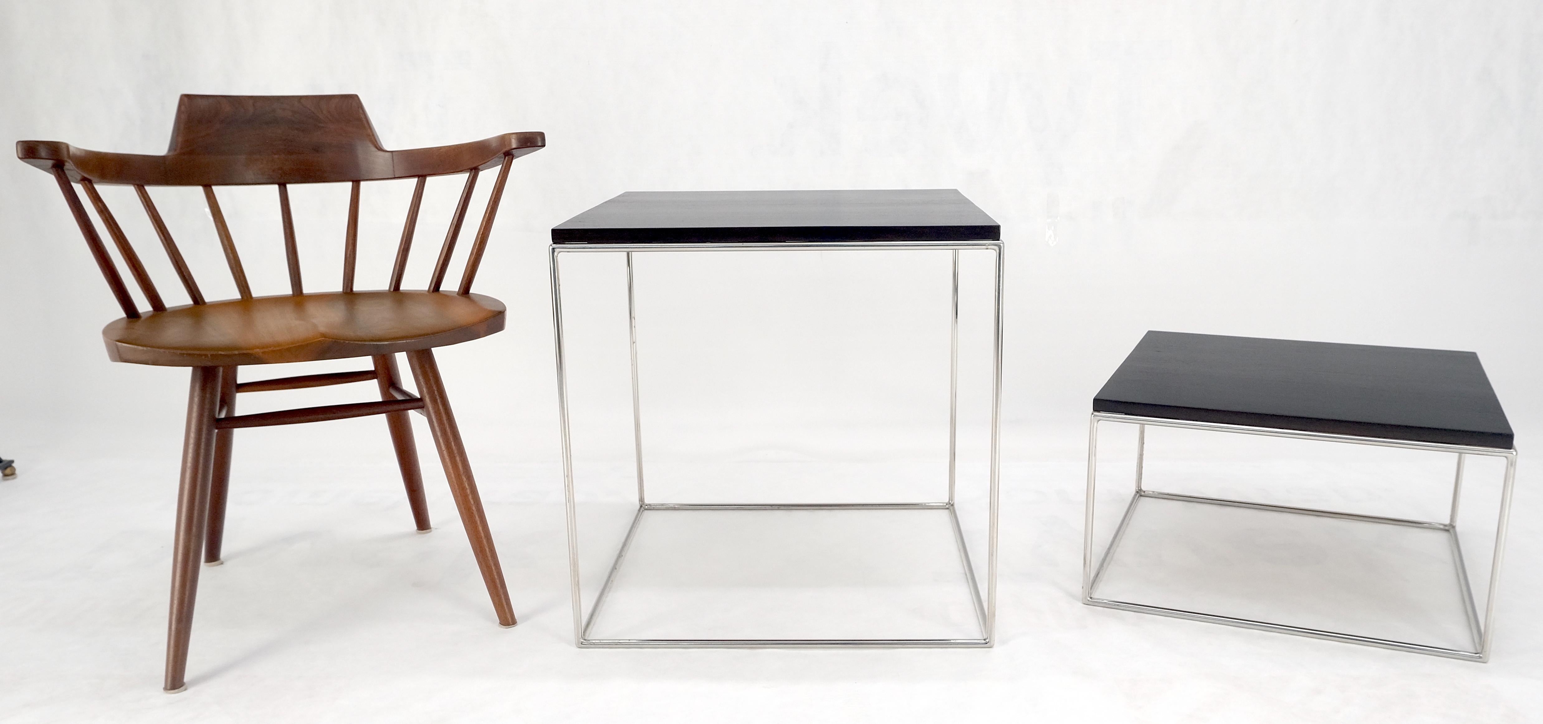 Espresso Walnut Cube Shape Nesting End Tables Polished Stainless Steel Chrome For Sale 2