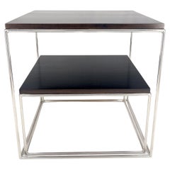 Espresso Walnut Cube Shape Nesting End Tables Polished Stainless Steel Chrome