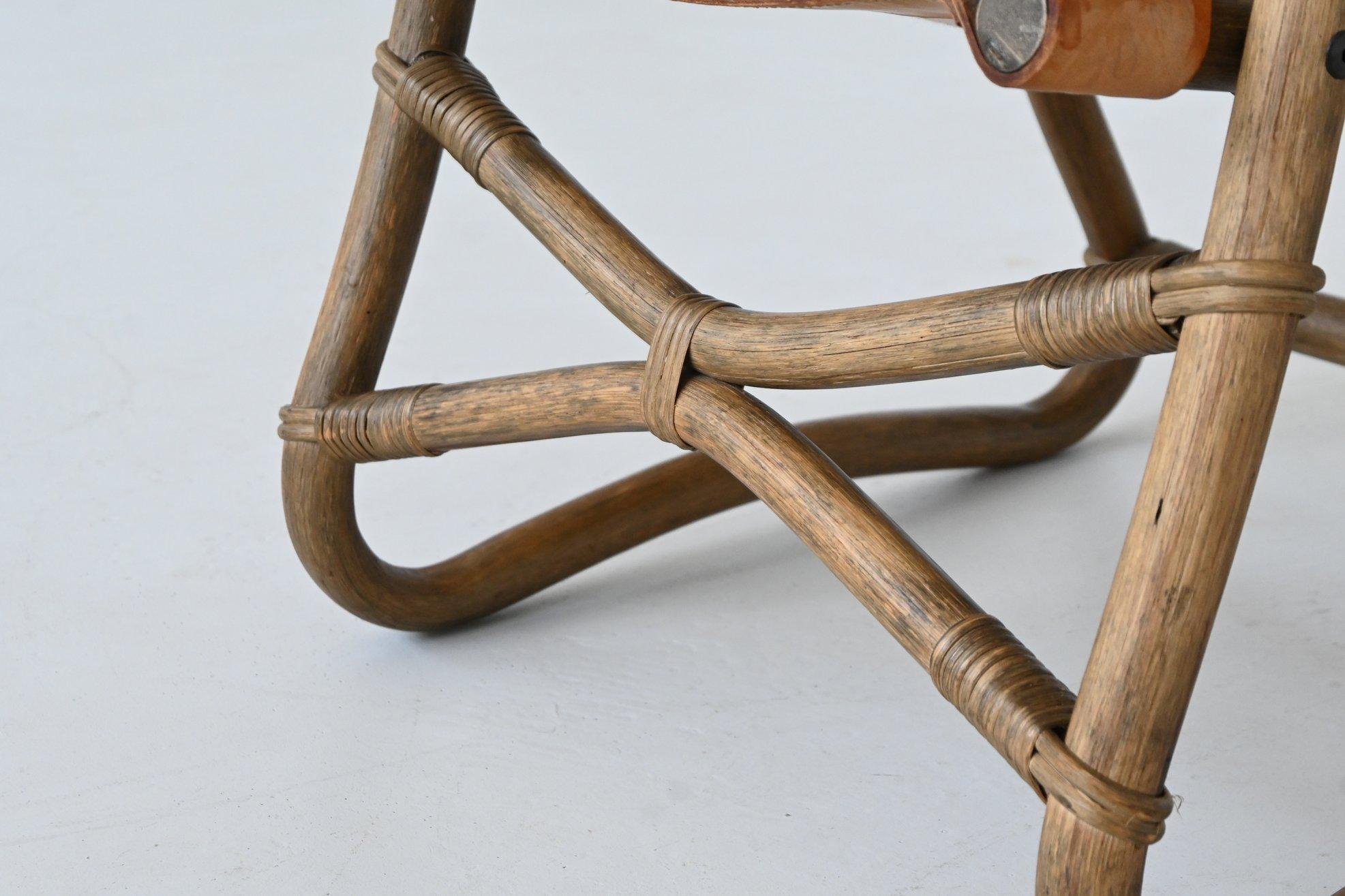Espri safari chair in cognac leather and bamboo IKEA Sweden 1970 For Sale 5