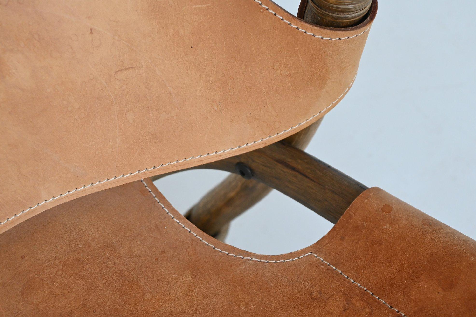 Espri safari chair in cognac leather and bamboo IKEA Sweden 1970 For Sale 7