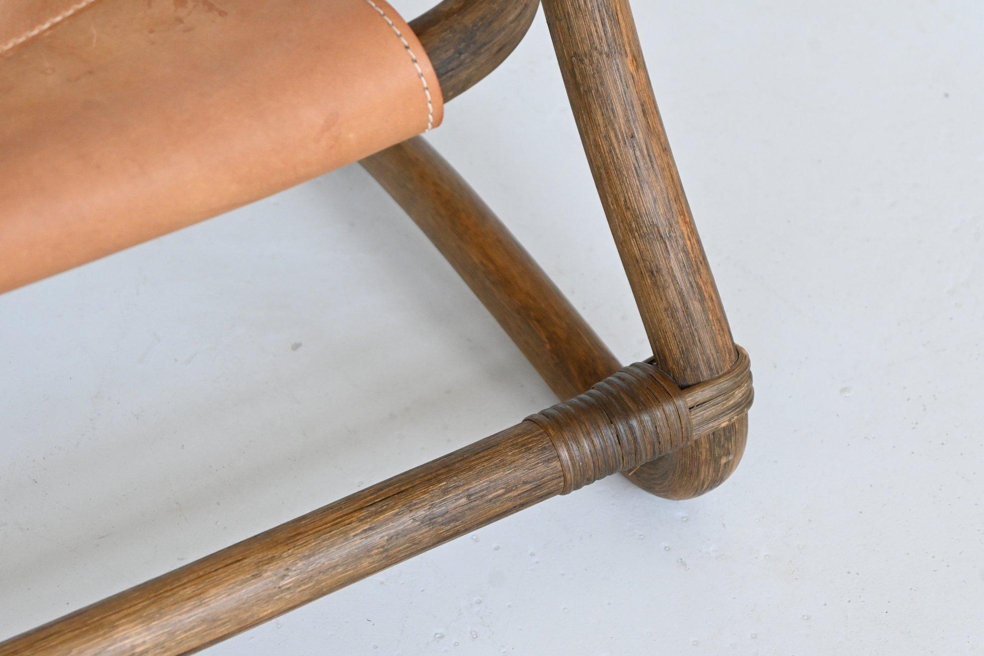 Espri safari chair in cognac leather and bamboo IKEA Sweden 1970 For Sale 9