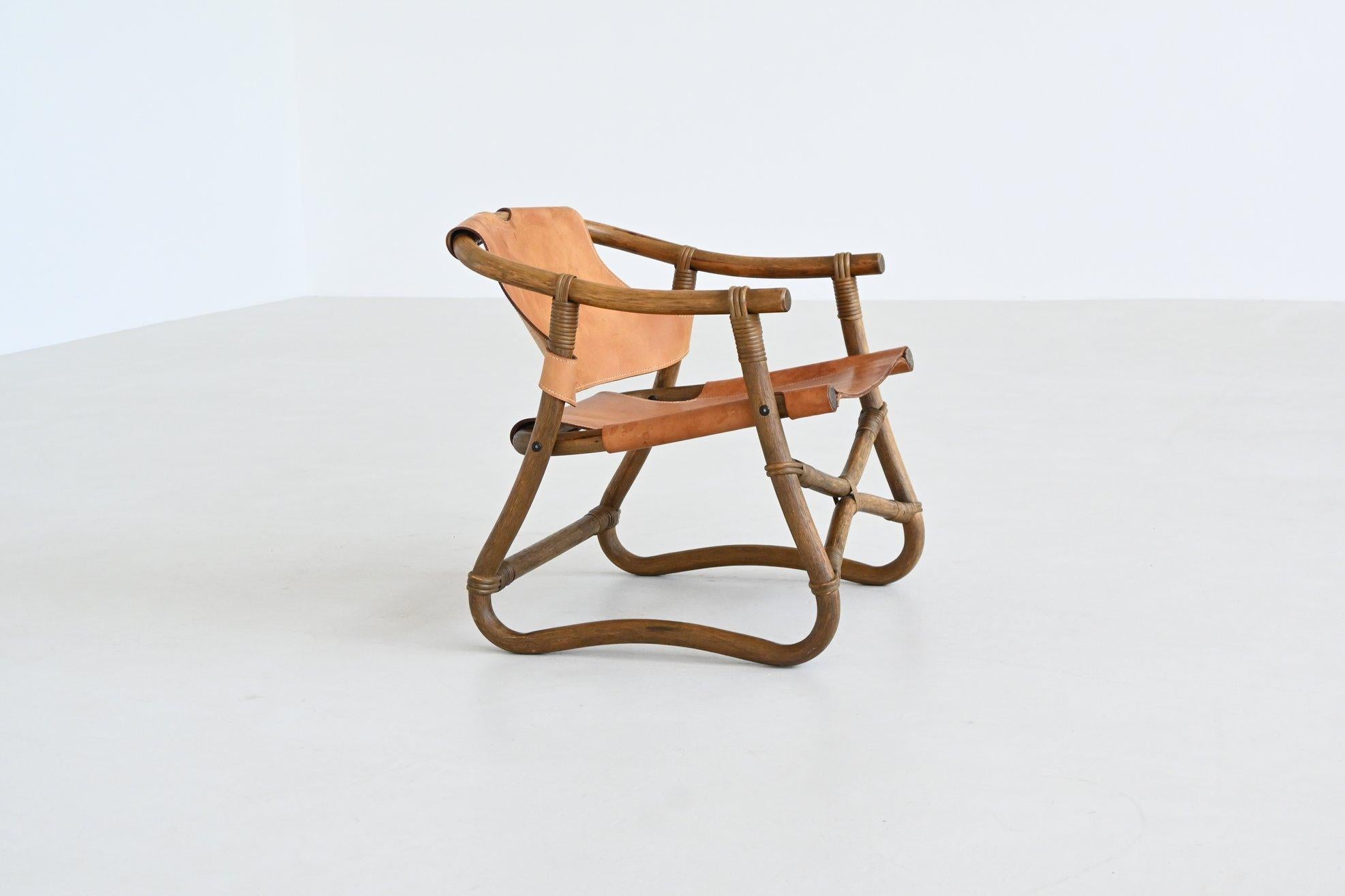 Beautiful shaped Espri safari chair designed in the 1970s for IKEA, Sweden. This is a rare and characterful example of the brand’s early design explorations. This distinctive lounge chair features a gracefully sculpted bamboo frame paired with