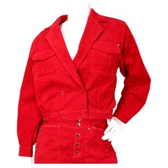 Esprit Sport Red Corduroy Cotton Cropped Jacket circa 1980s