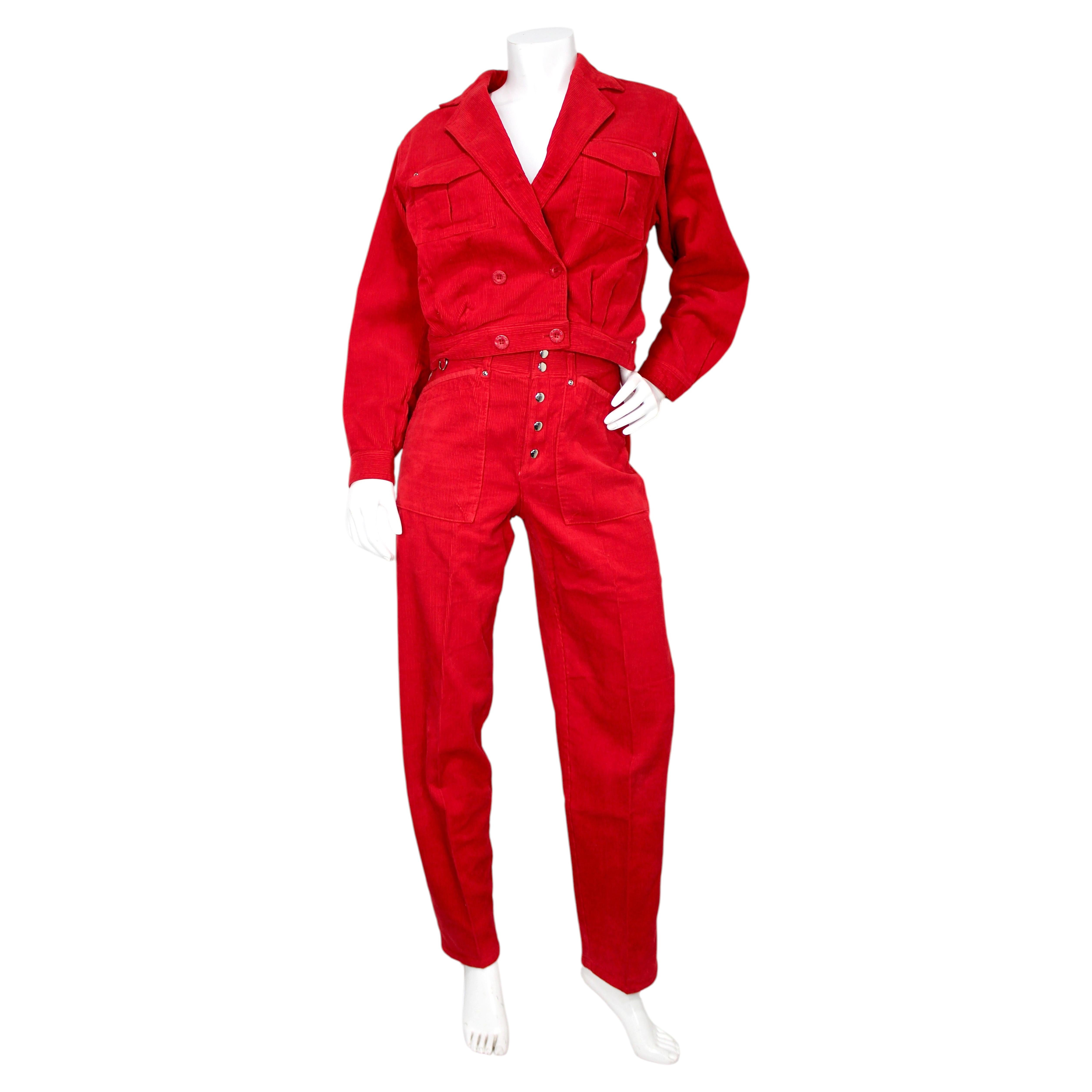 Esprit Sport Red Corduroy Cotton High-Waisted Pants circa 1980s