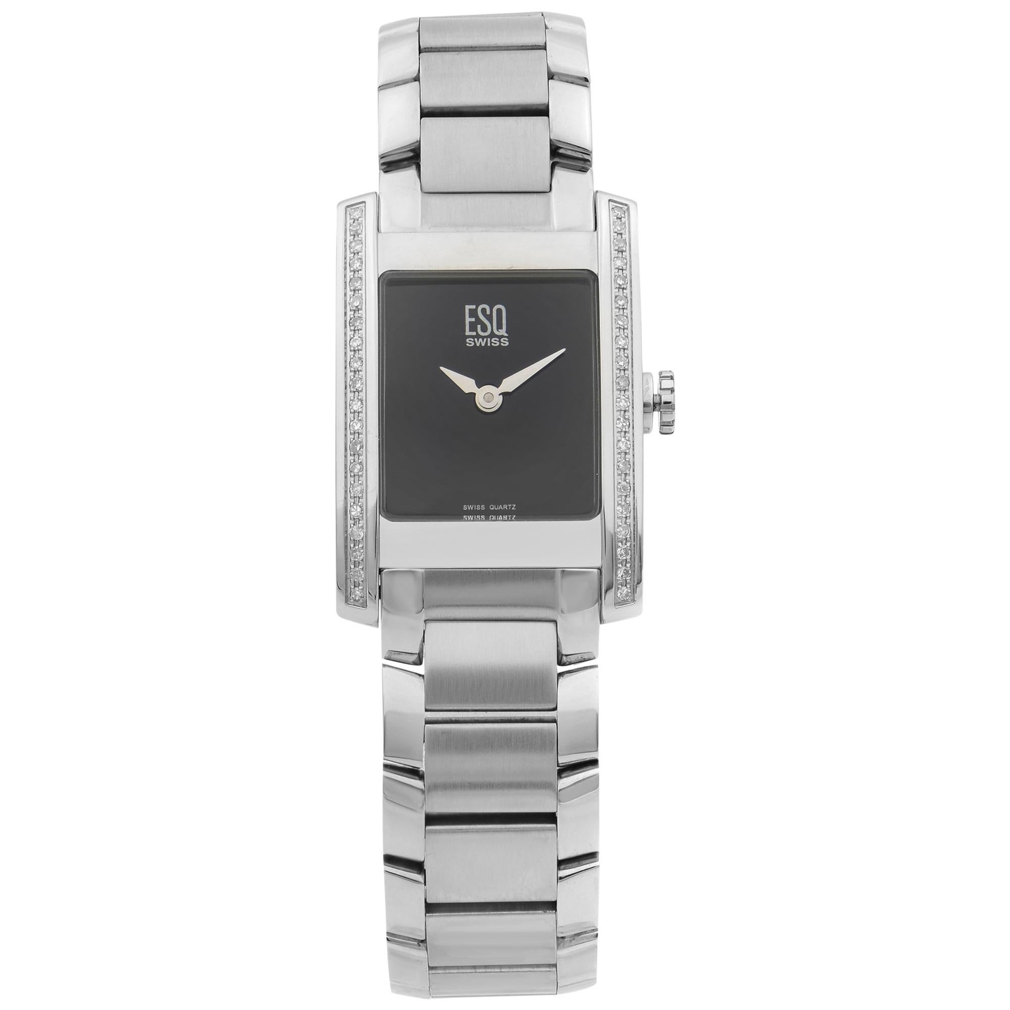 ESQ by Movado Stainless Steel Diamond Bezel Black Dial Quartz Watch 07101101