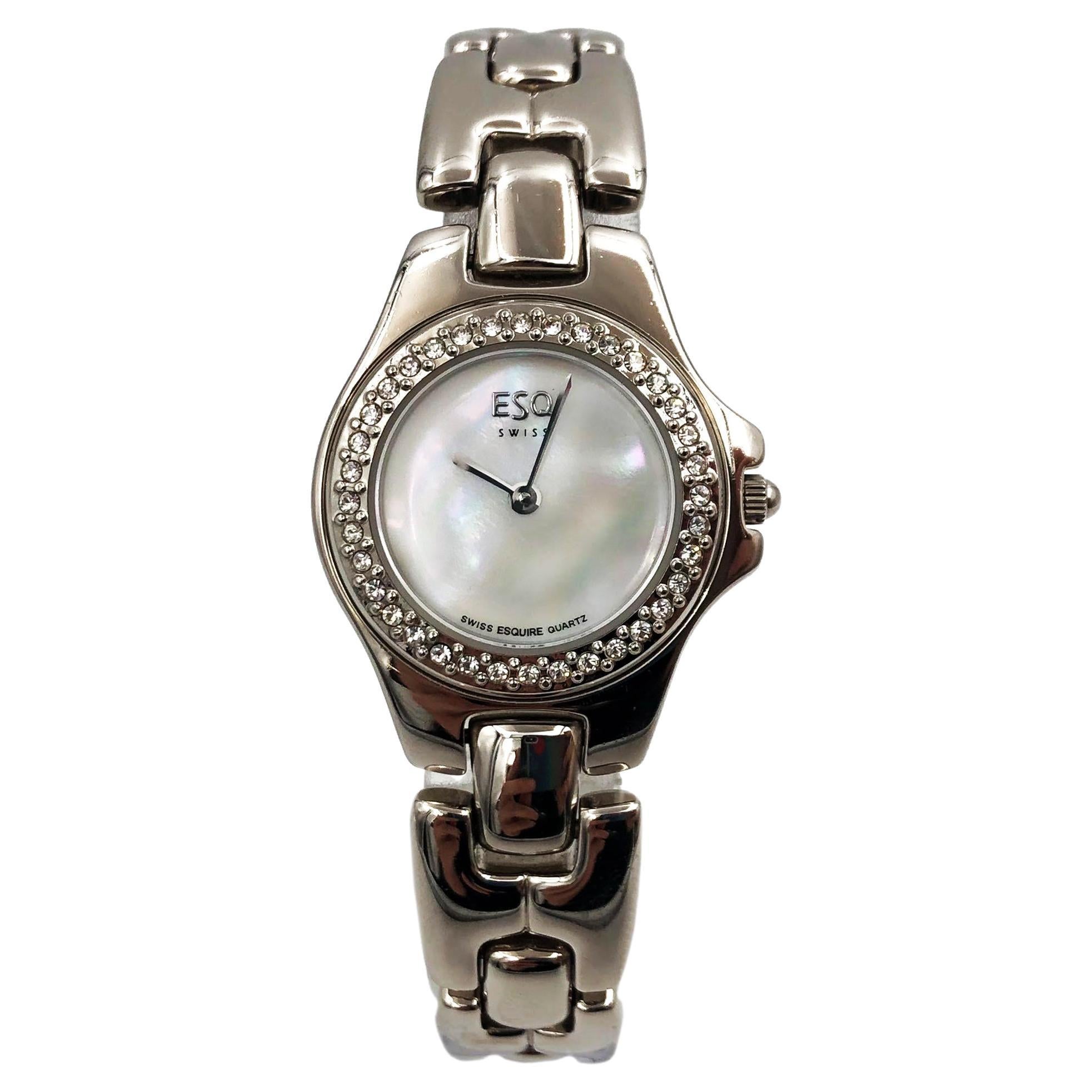 ESQ Movado Stainless Steel White Mop Dial Quartz Ladies Watch 100533A