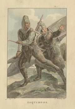 Esquimaux (Inuit) Hunters – Antique Hand-Colored Ethnographic Print c.1805