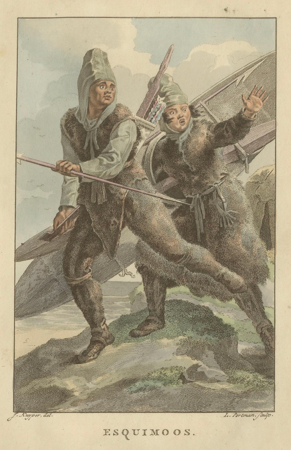 Esquimaux (Inuit) Hunters – Antique Hand-Colored Ethnographic Print c.1805