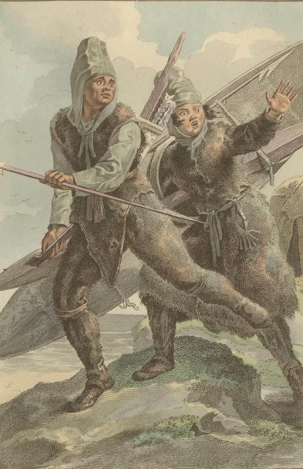 Esquimaux (Inuit) Hunters – Antique Hand-Colored Ethnographic Print c.1805