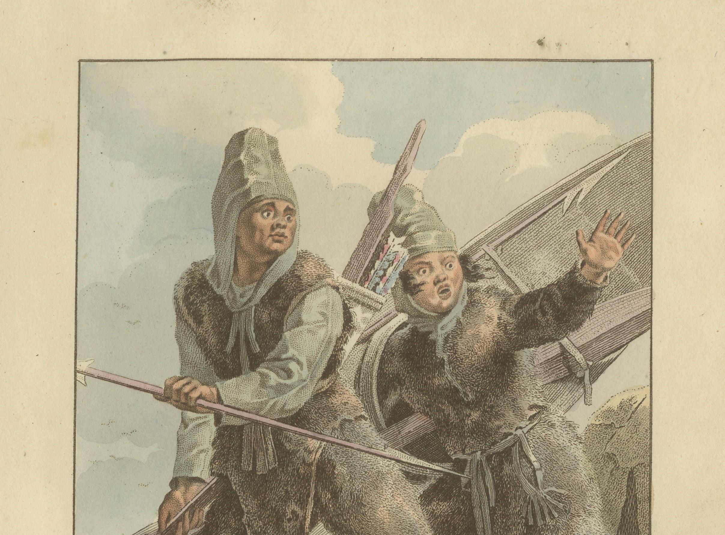 Esquimaux (Inuit) Hunters – Antique Hand-Colored Ethnographic Print c.1805