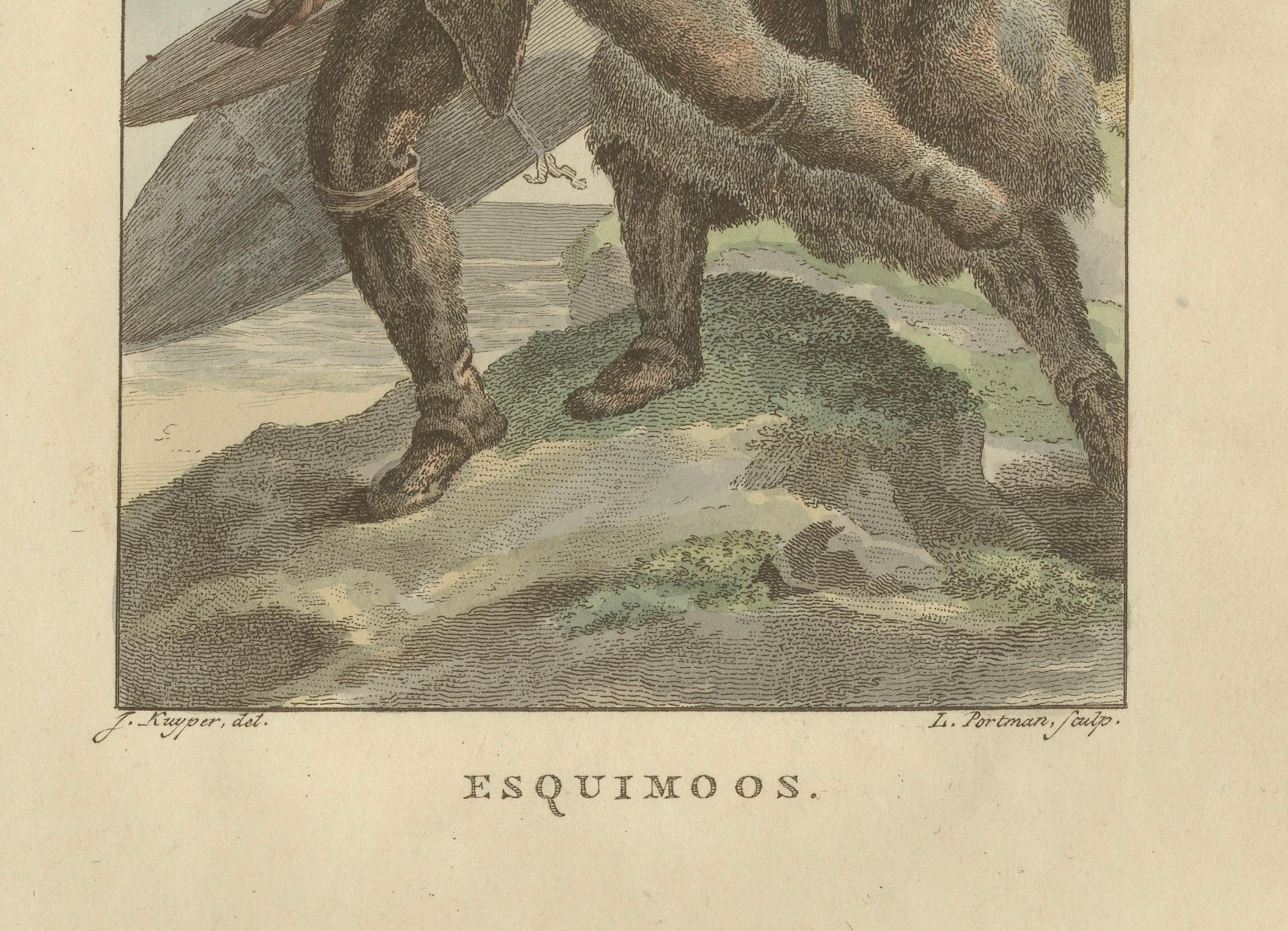 Esquimaux (Inuit) Hunters – Antique Hand-Colored Ethnographic Print c.1805