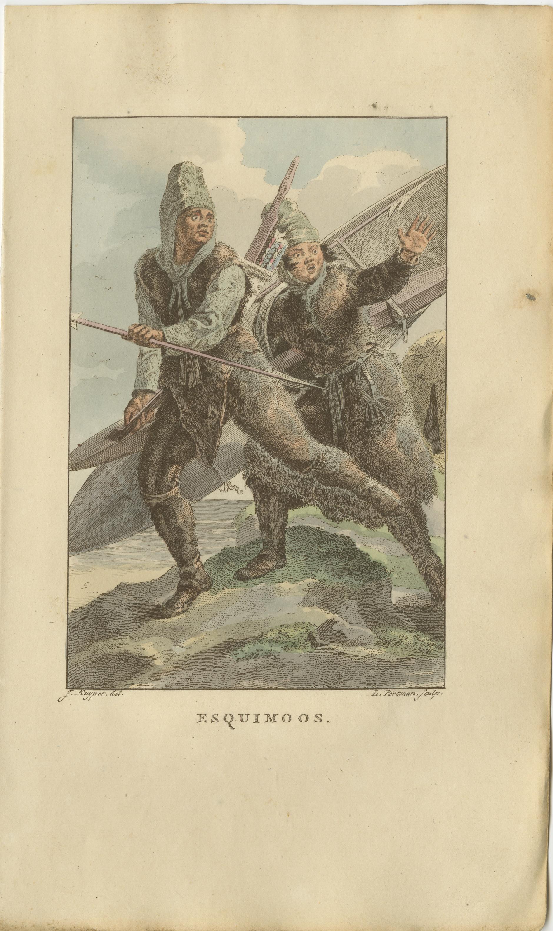 Esquimaux (Inuit) Hunters – Antique Hand-Colored Ethnographic Print c.1805