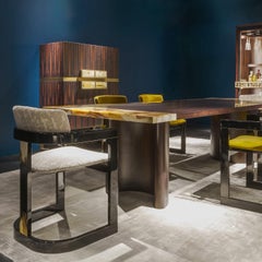 Essa White Fabric And Glossy Black Wood With Horn Inlays Chair