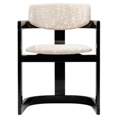 Essa White Fabric And Glossy Black Wood With Horn Inlays Chair
