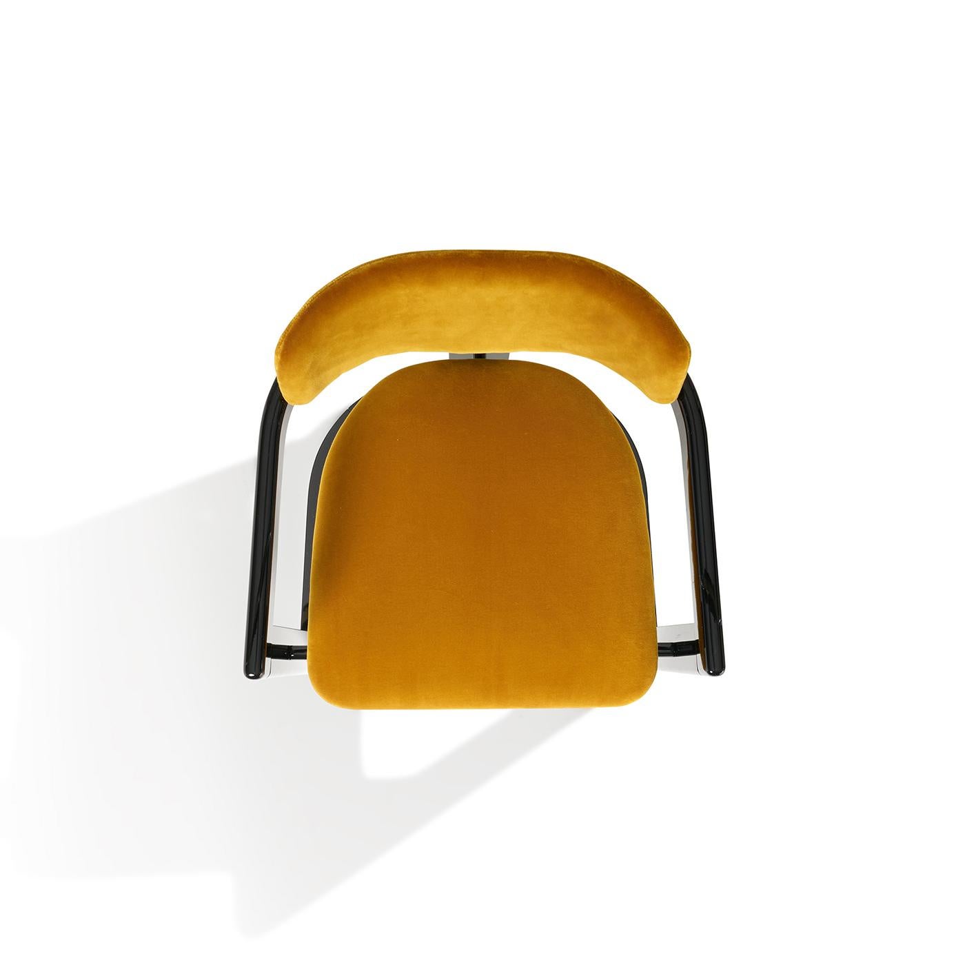 Textile Essa Yellow Velvet And Glossy Black Wood With Horn Inlays Chair by Arcahorn For Sale