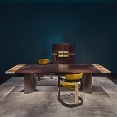 Essa Yellow Velvet And Glossy Black Wood With Horn Inlays Chair by Arcahorn