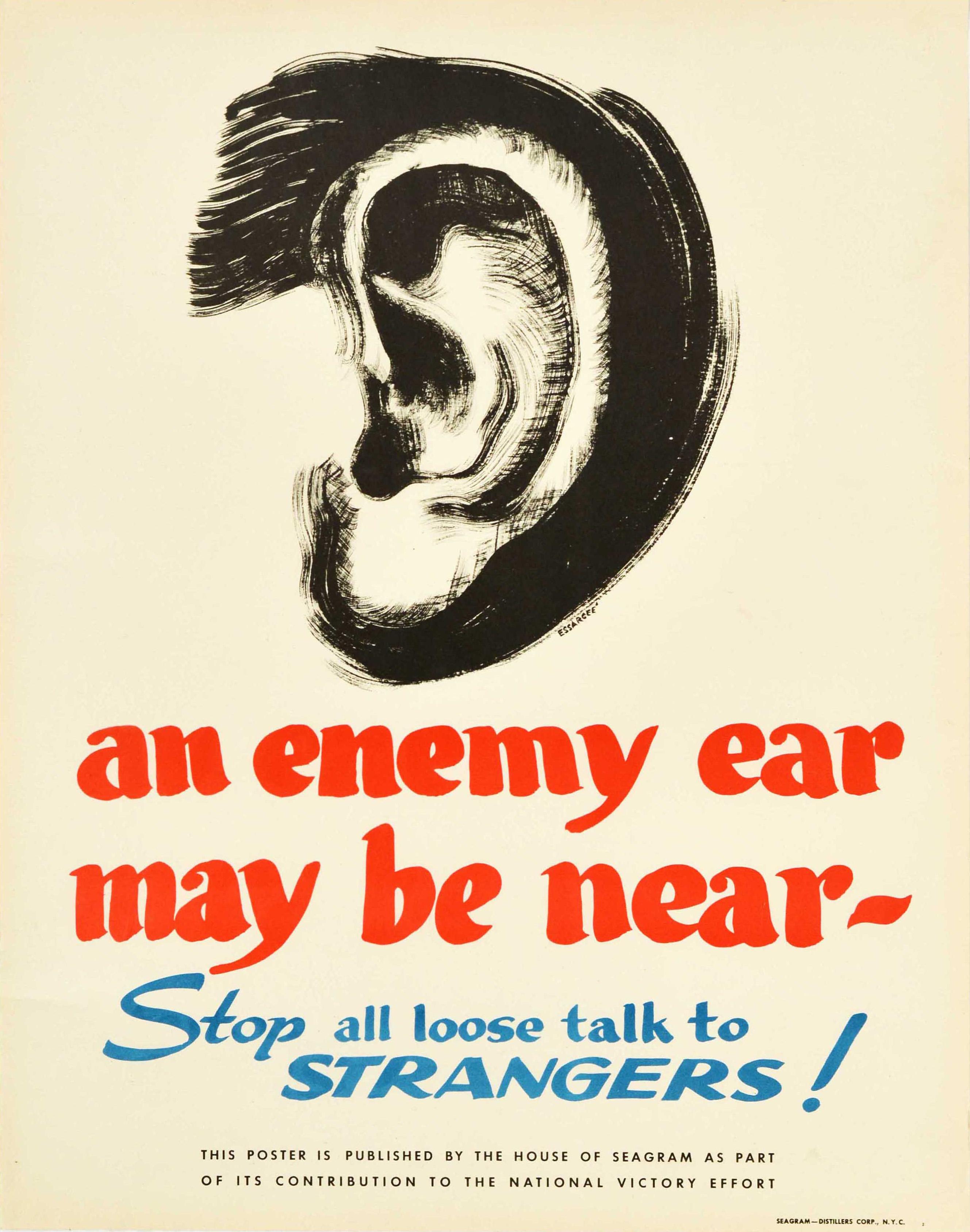 Print Essargee - Affiche vintage d'origine de la Seconde Guerre mondiale - Un ennemi près de chez lui peut être une conversation intime - Warning Spy