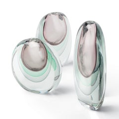 Essence Amethyst, grünes und graues mundgeblasenes Glas Kleine Vase