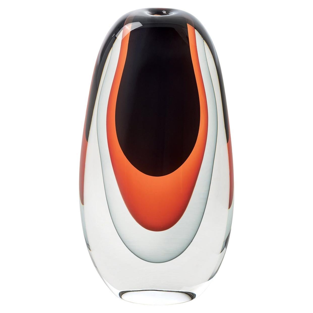 Essence Black, Red and Gray Blown Glass Large Vase For Sale