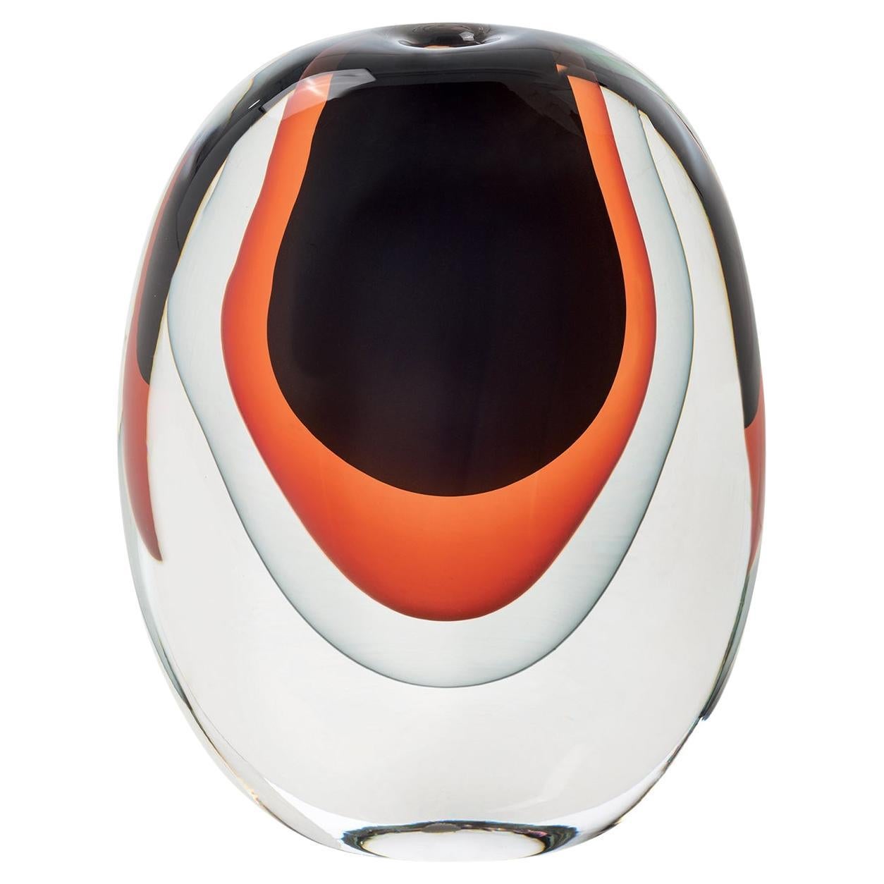 Essence Black, Red and Gray Blown Glass Medium Vase