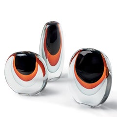 Essence Black, Red and Gray Blown Glass Small Vase