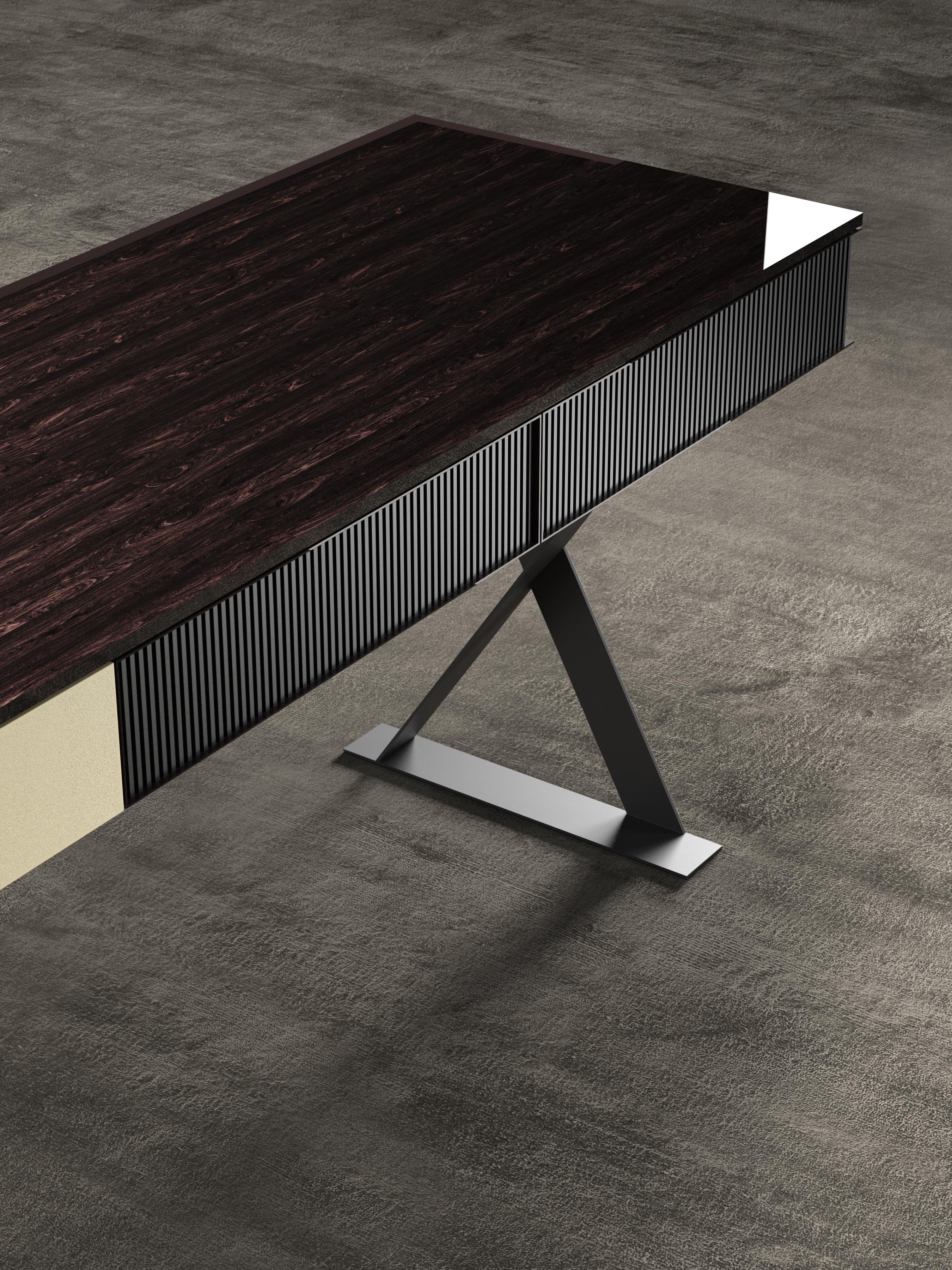 Modern Essence Desk Drawers Glossy Laquered Wood Black Matte Metal