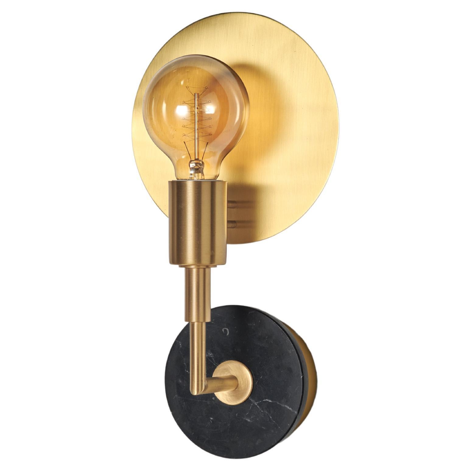 Essential Elegant Italian wall sconce "Vanessa," in satin brass and Black Marble For Sale