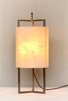 Essential Italian Alabaster "Lantern" with Bronze Structure