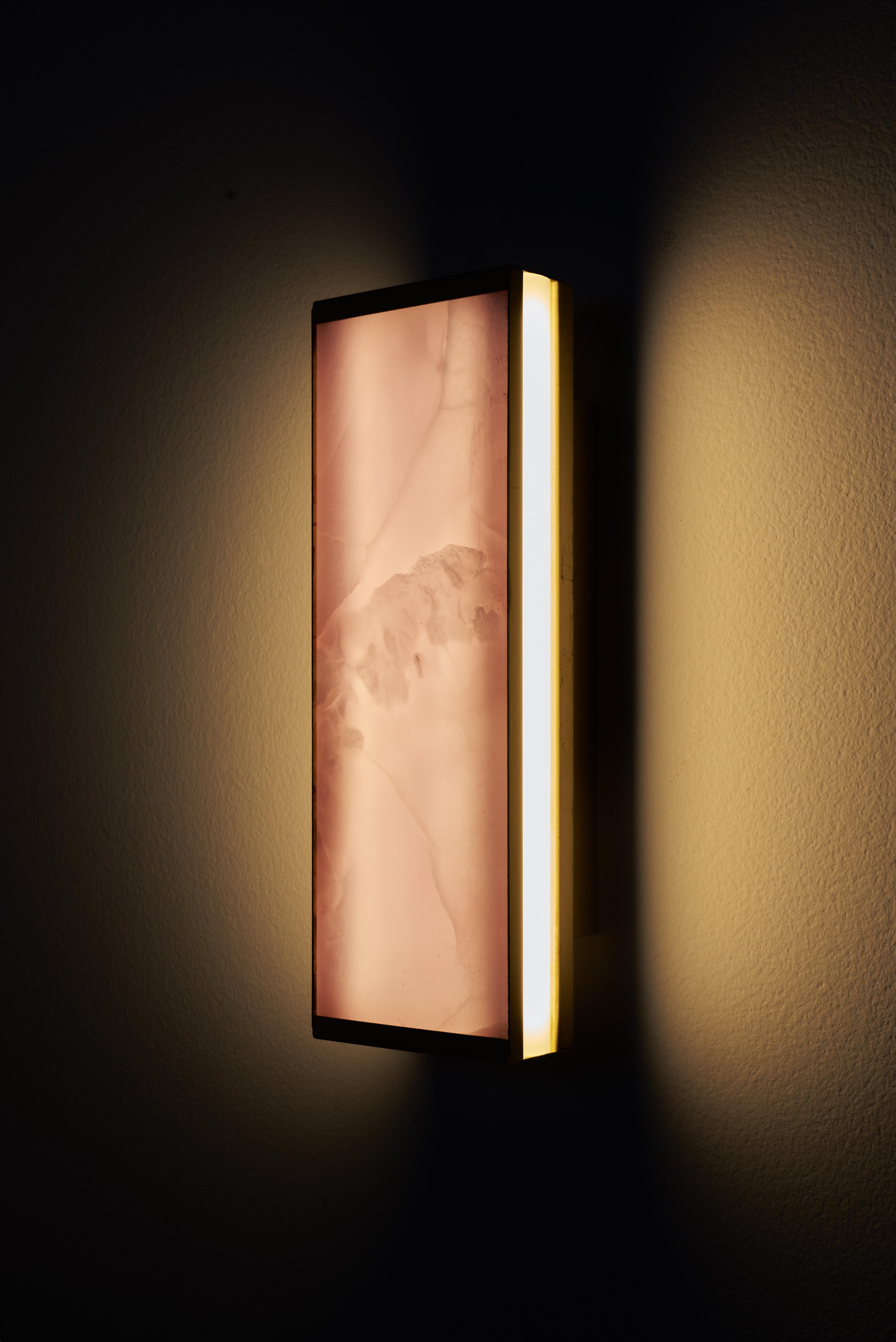 Brushed Essential Italian Pink Onyx Wall Sconce 